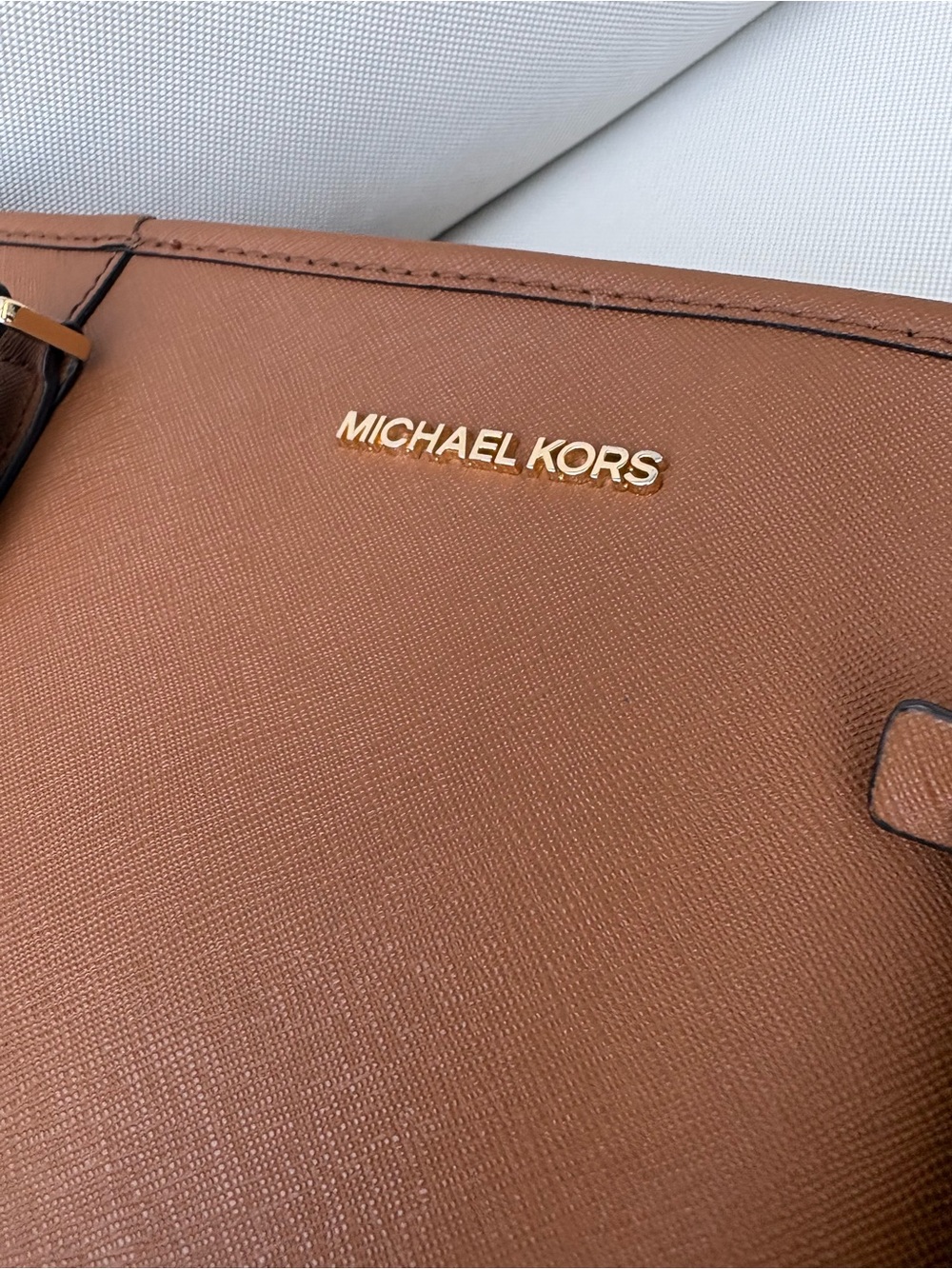 Michael Kors Chestnut Saffiano Tote with Gold Logo Charm - Picture 5 of 13